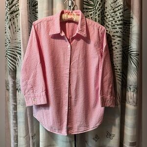 LL Bean Pink & White Seersucker Top